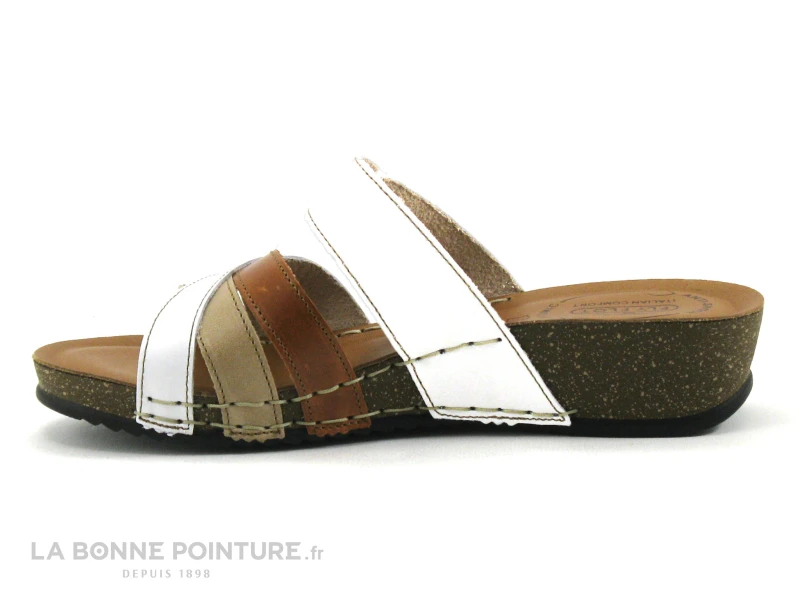 Fly Flot FLAMINGO Blanc Marron Beige - Mule Talon Compense 2 Fly Flot FLAMINGO Blanc Marron Beige - Mule Talon Compense – Image 2